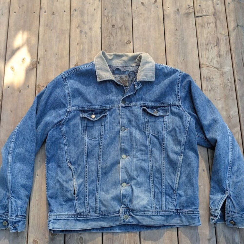 Vintage Denver Hayes Blanket Lined Denim Jean Jacket Distressed Size 44T